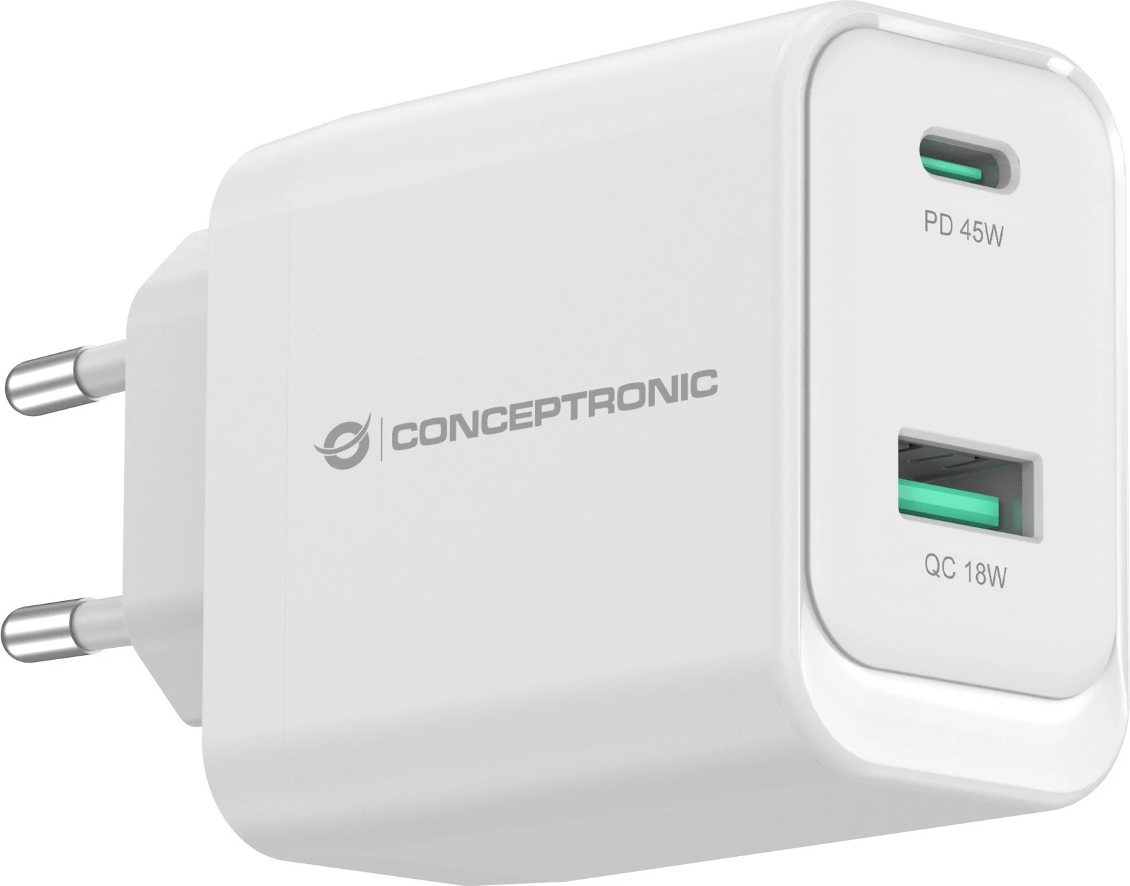 Karikues Conceptronic 2Port GaN USB-C/USB-A 45WPD3.0/PPS i bardhë