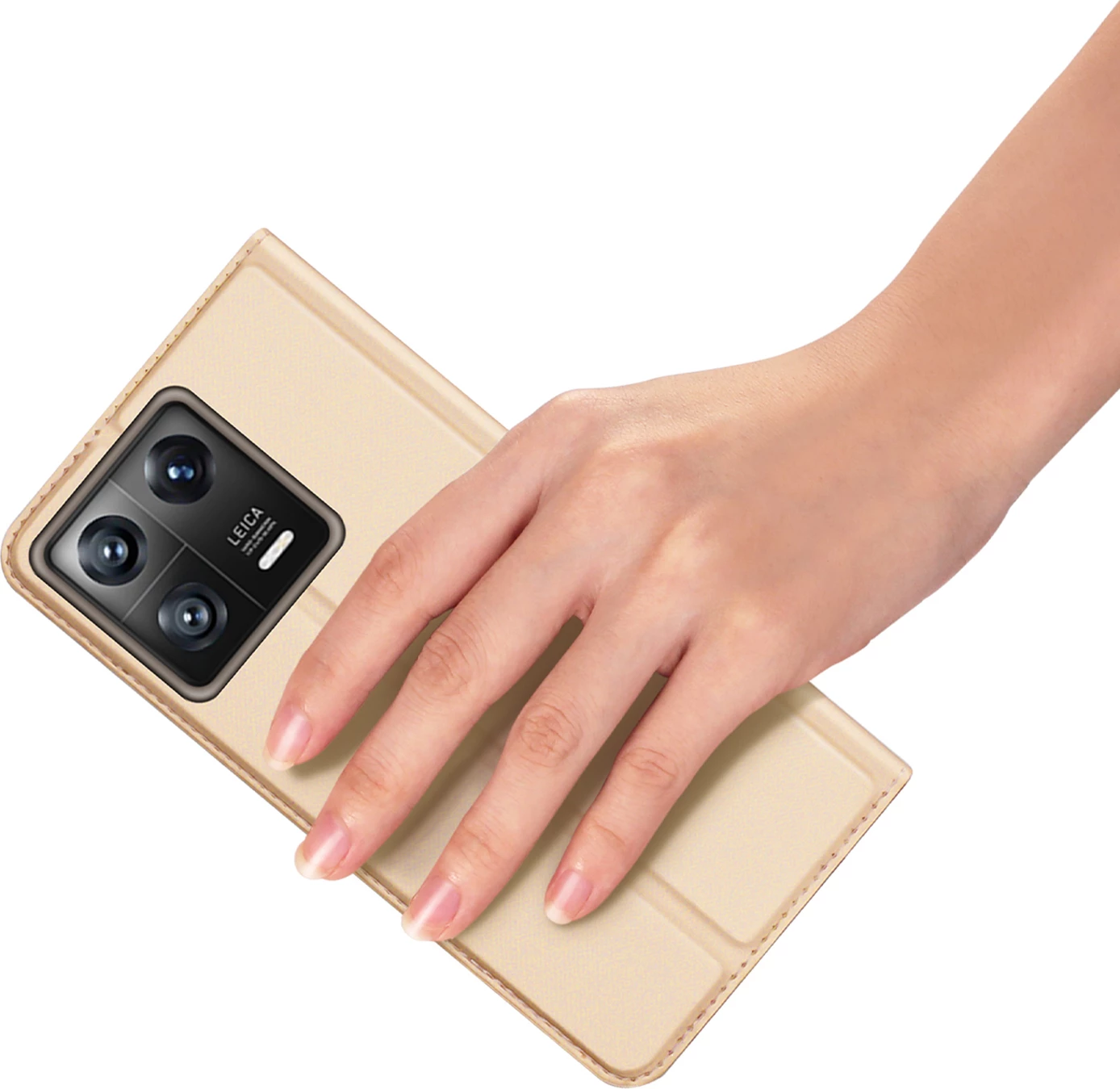 Mbështjellës Dux Ducis Skin Pro për Xiaomi 13, me kapak, xhep për kartelë, funksion stand, ari