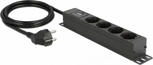 Zgjatës rryme DeLOCK 4-prizësh 1U me mbrojtje mbitensioni, Schuko Type F, 1.5 m, 3500 W, e zezë