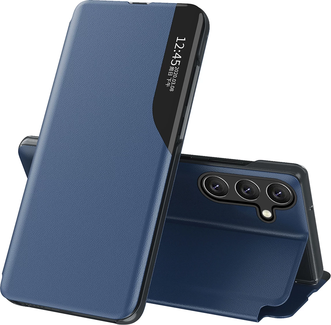 Mbështjellës Hurtel Eco Leather View Case për Samsung Galaxy S25, Kaltër