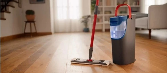 Mop i sheshtë, Vileda H2prO 175774, sistem ndarje uji, kokë 360°, dorezë 130 cm, e zezë/e kuqe