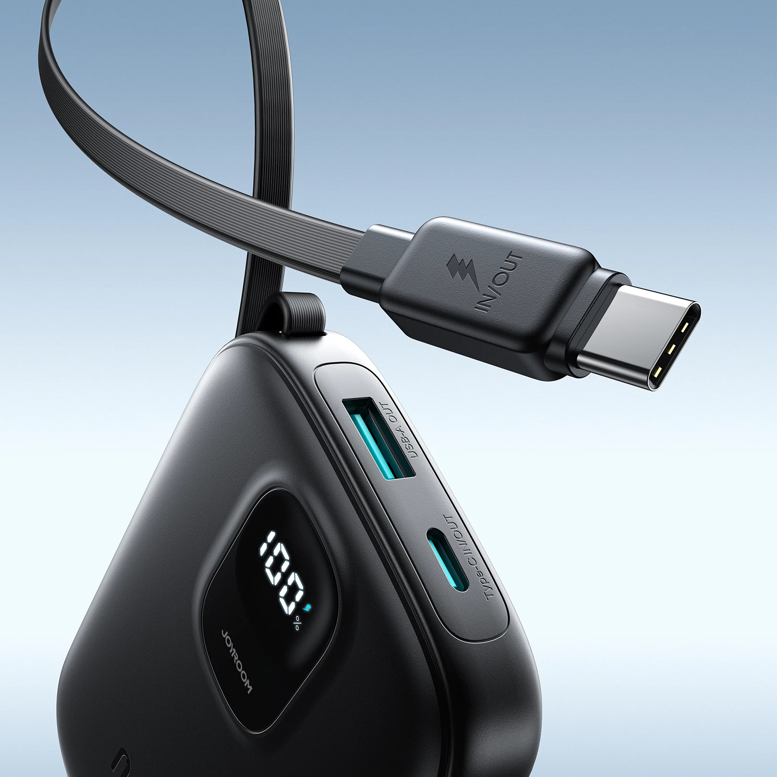 Powerbank Joyroom JR-PBF17 10000mAh 22.5W me kabllo USB-C të integruar + kabllo USB-C 25cm, e zezë
