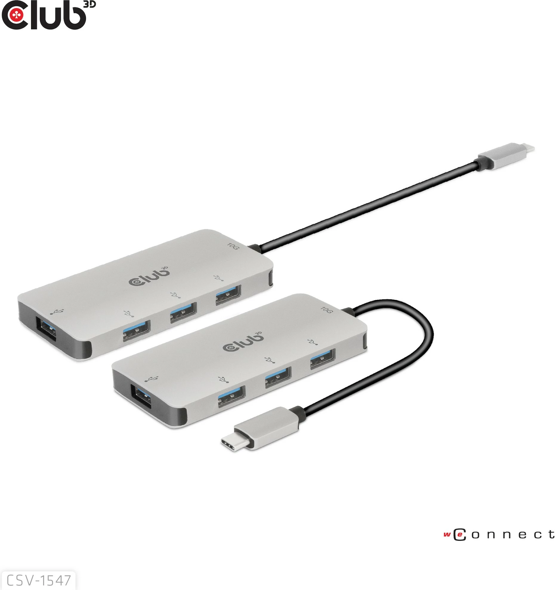 USB hub Club3D CSV-1547, 4x USB 3.1 Type-A, 10Gbps, Type-C, zi/argjendtë