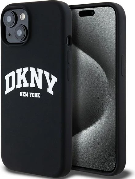 Mbështjellës DKNY Liquid Silicone me logo të bardhë, MagSafe, për iPhone 14/15/13, Zi