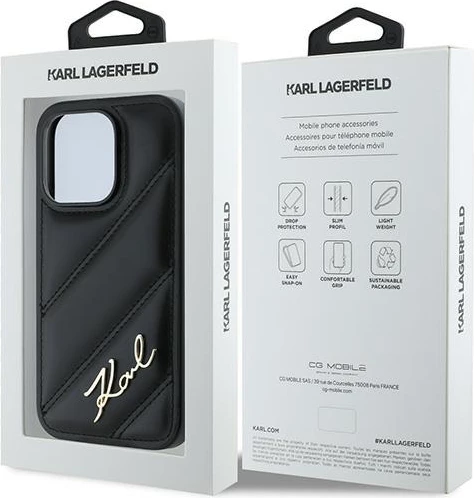 Mbështjellës Karl Lagerfeld Diagonal Quilted Script për iPhone 13 Pro Max, i zi