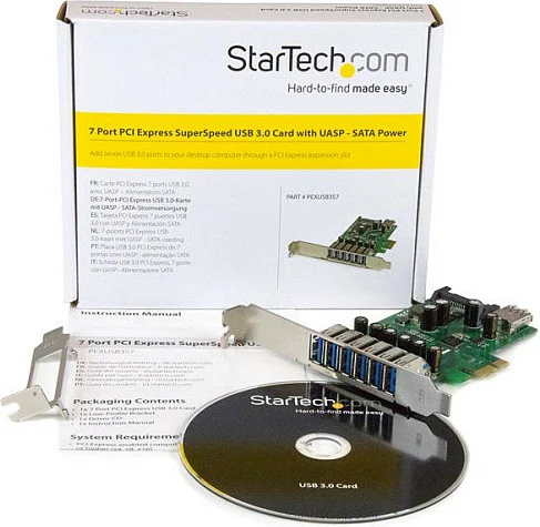 Kartelë zgjerimi PCIe StarTech PEXUSB3S7, 7 porta USB 3.0, UASP, full-height/low-profile, e gjelbër/metalike