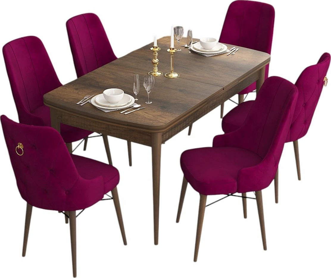 Set tavoline me karrige, zgjatshme, 7 pjesë, Skye Decor, ngjyrë Baroque dhe Damson