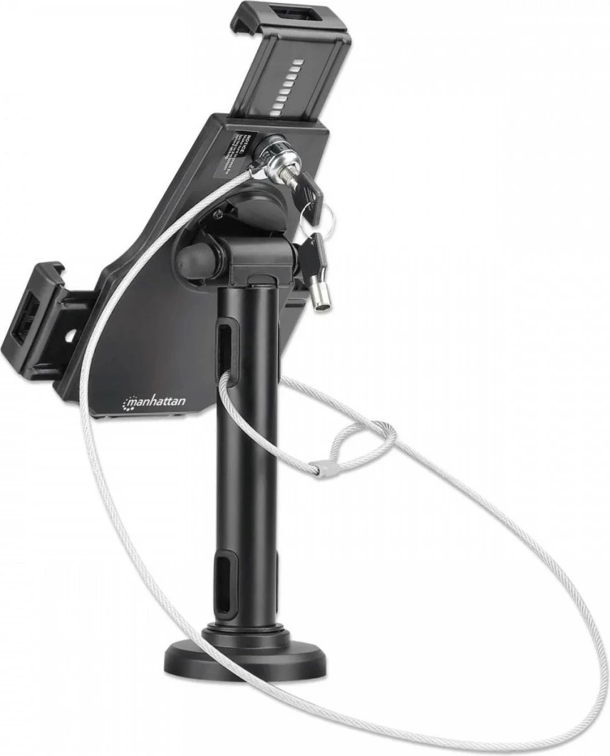 Mbajtës tablet, Manhattan 462112, 7.9-10.5 inch, me kyç dhe litar sigurie, tavolinë/mur, i zi