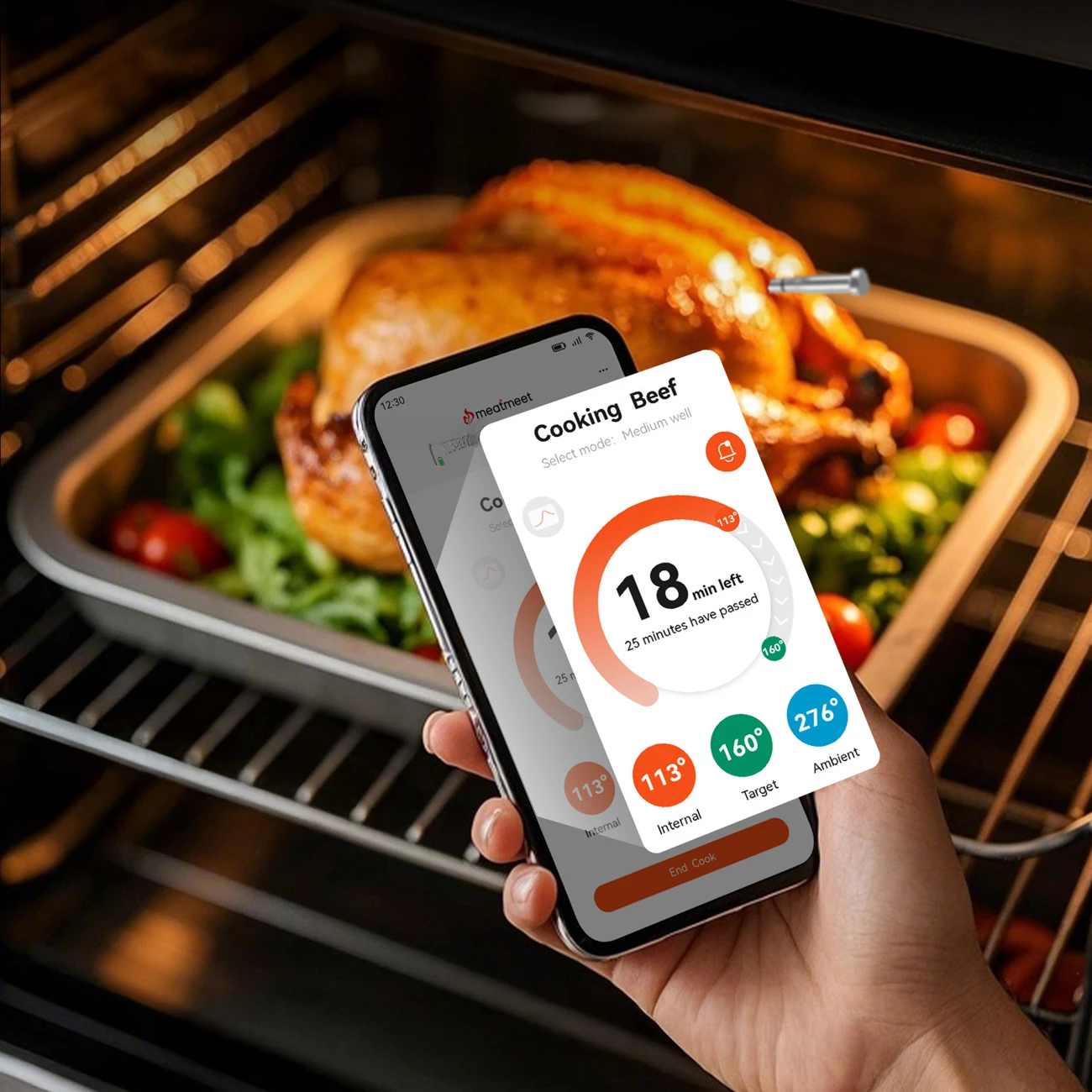 Termometër kuzhine me Bluetooth, Meatmeet S Pro, sondë pa kabllo çelik inox IP69, saktësi ±0.1°C, rreze 120 m, gri