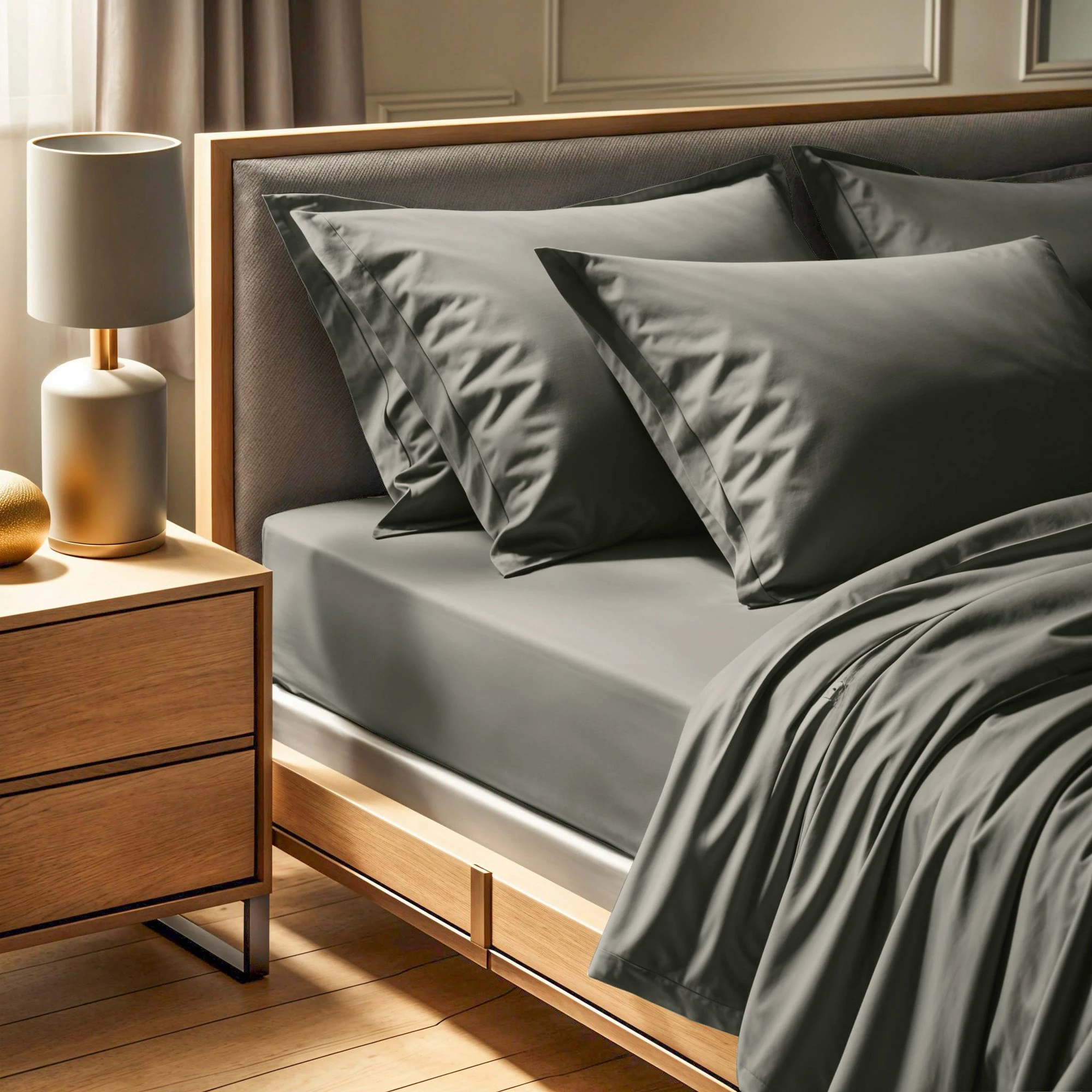 Çarçaf fitted super king Ranforce, ngjyrë gri e errët, L'essentiel, 180x200+30 cm