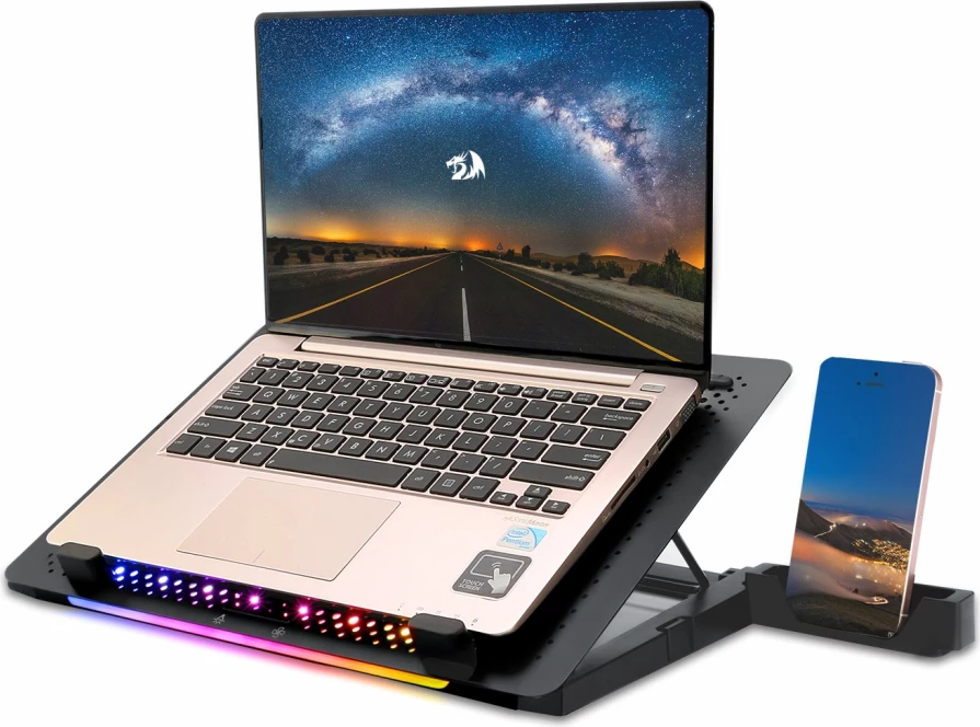 Stendë ftohëse për laptop Redragon Ivy GCP500, 5 ventilatorë, RGB, deri 15.6\", 2x USB, e zezë