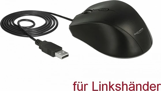 Maus DeLOCK ergonomik USB, 5 tasta, 2400 DPI, për të majtë, e zezë