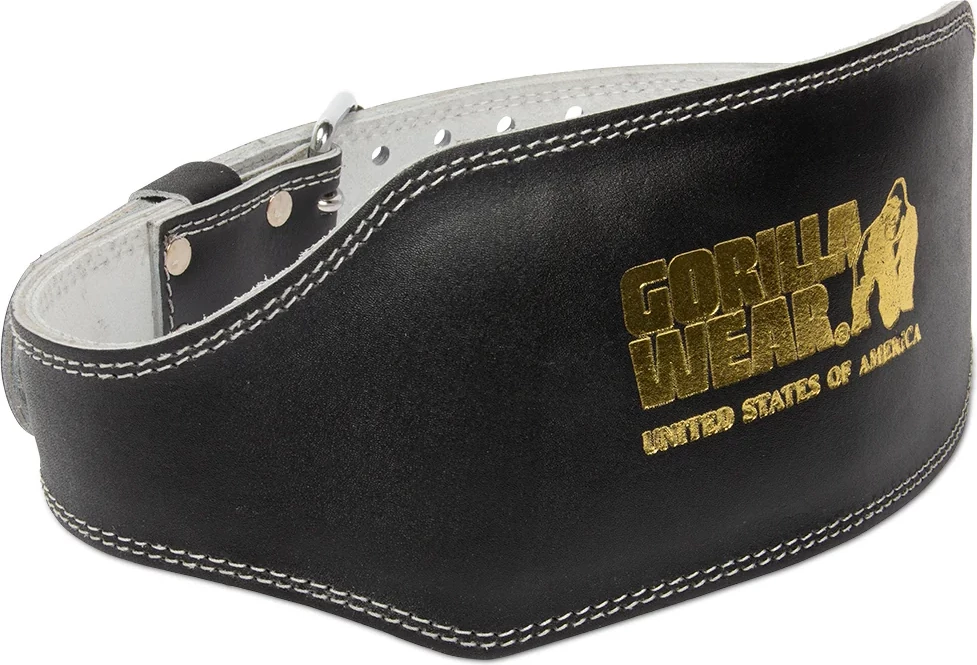 Gorilla Wear 6 Inch Padded Leather Lifting Belt - Black/Gold [Madhësia: L/XL]