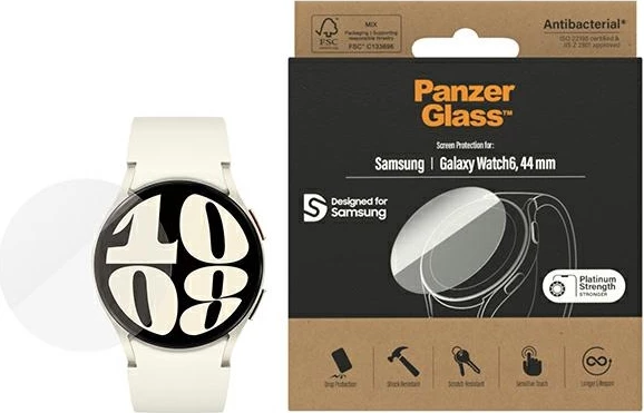 Mbrojtës ekrani PanzerGlass për Samsung Galaxy Watch 6, 44 mm, xham i temperuar, antibakterial