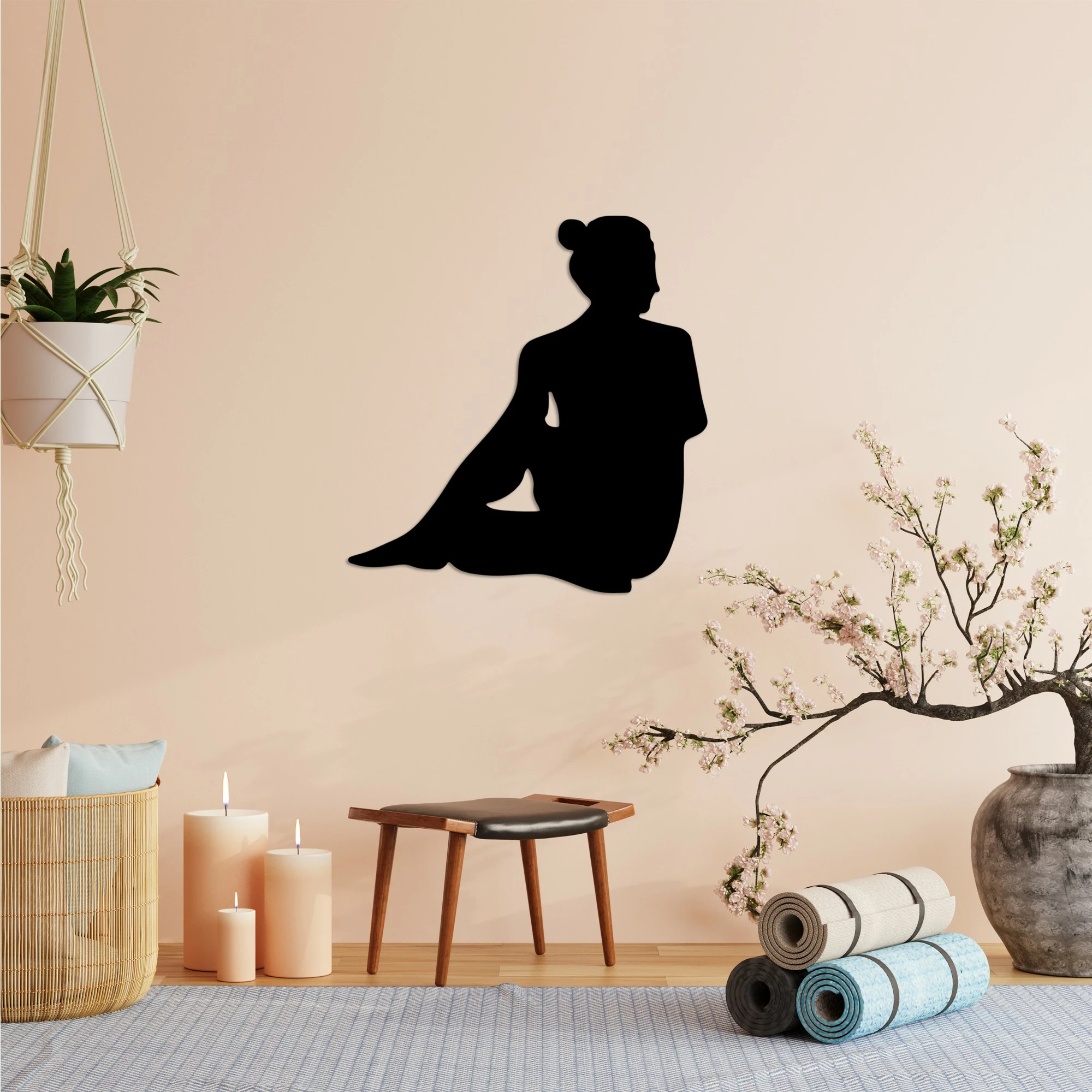 Aksesor dekorativ metalik për mur, Wallity, Yoga 22, ngjyrë e zezë, 53x55cm