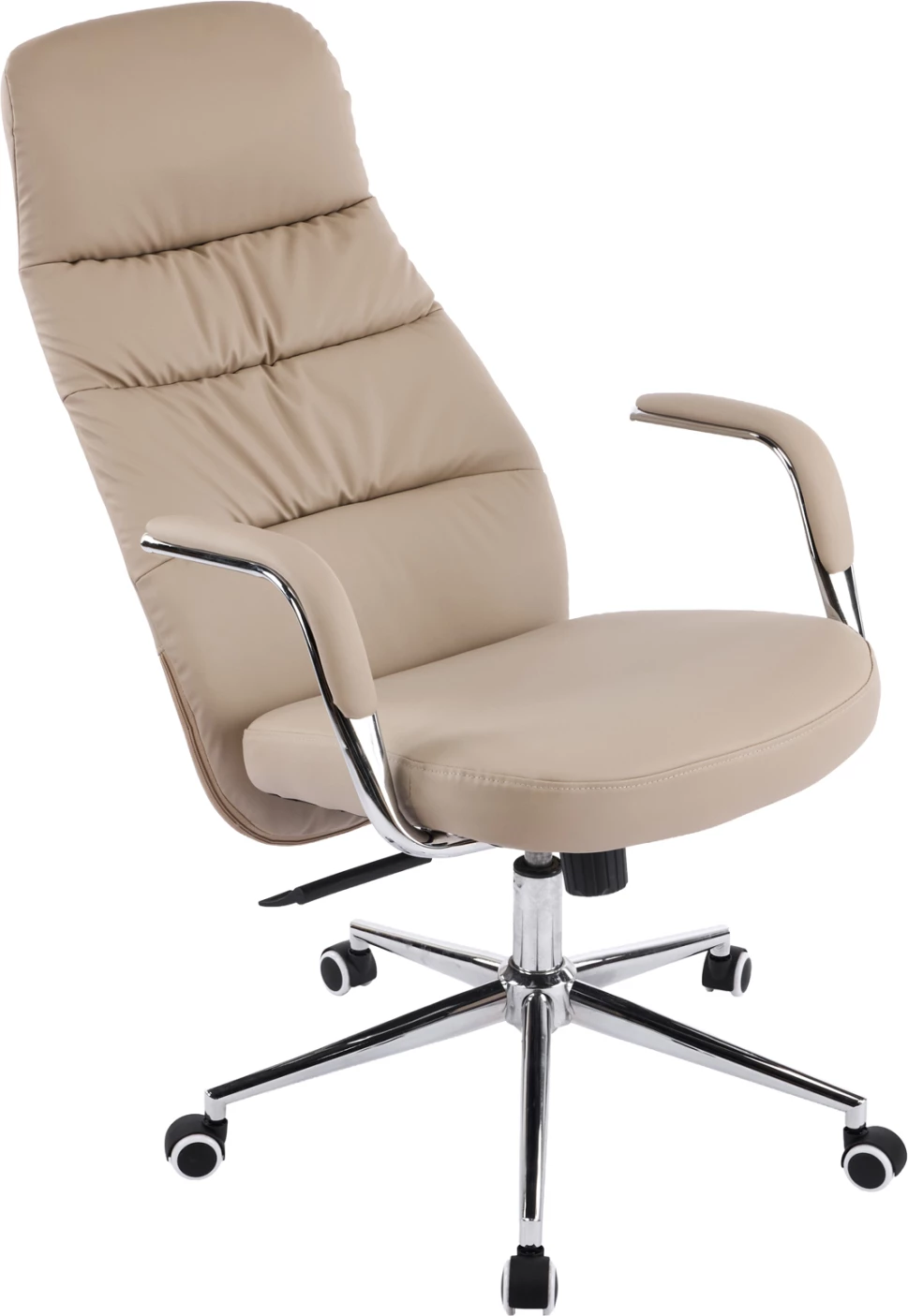 Karrige zyre TEETER, lëkurë PU bezhë, bazë kromi, 67x66x121cm