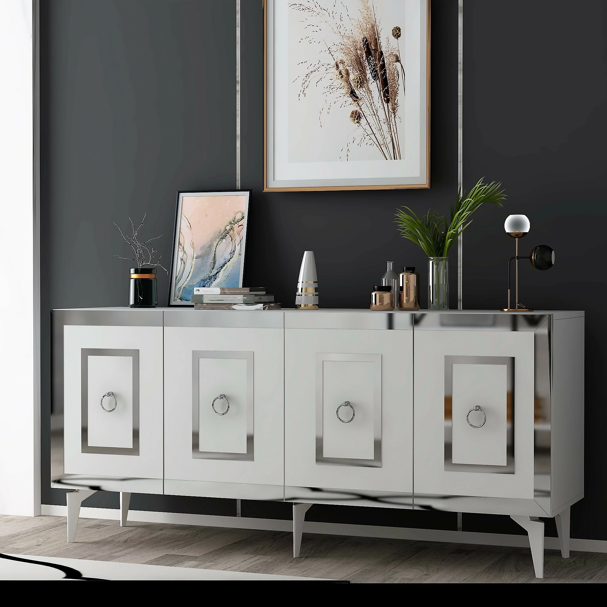 Konsol Skye Decor, e bardhë, argjend