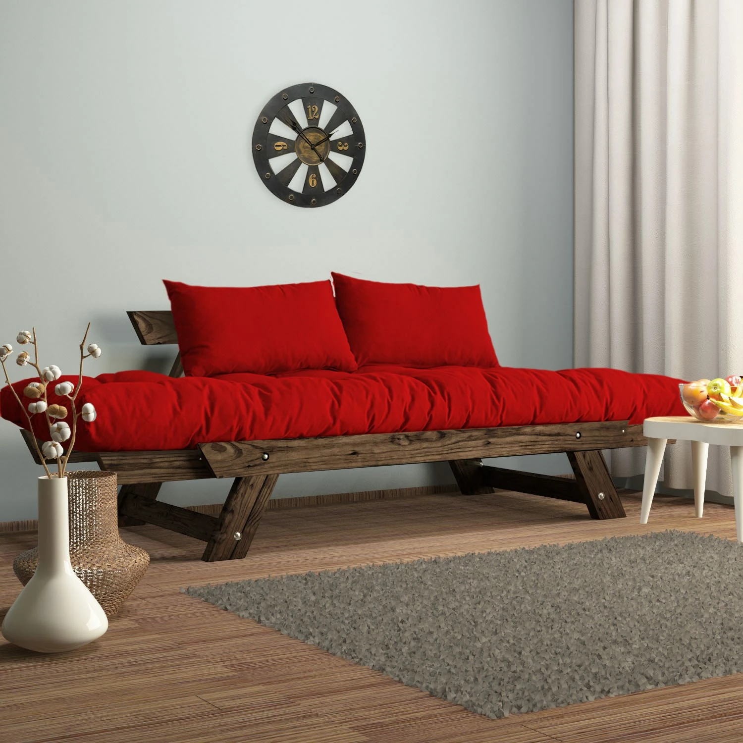 Divan kopshti dy vende, Skye Decor, ngjyrë arre dhe e kuqe, CPT8114-210