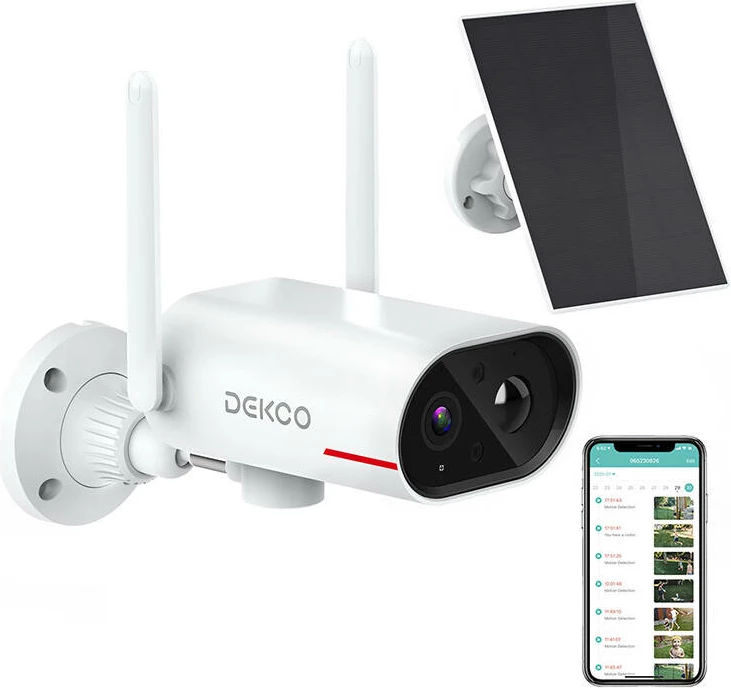 Kamerë IP e jashtme DEKCO DC8L me panel diellor, 3MP, Wi-Fi, Bardhë