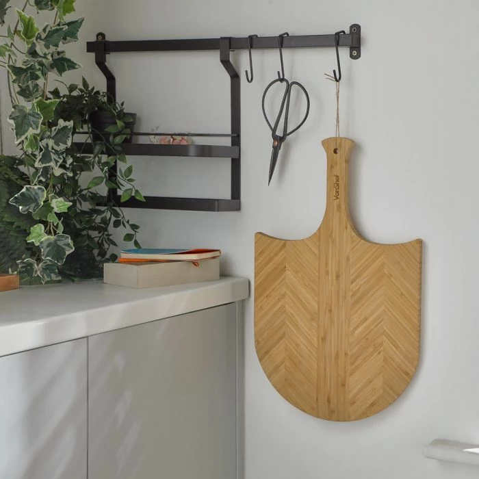 Lopatë pice bambu VONSHEF 1000339, 30 cm, me prerëse pice inox, ngjyrë natyrale