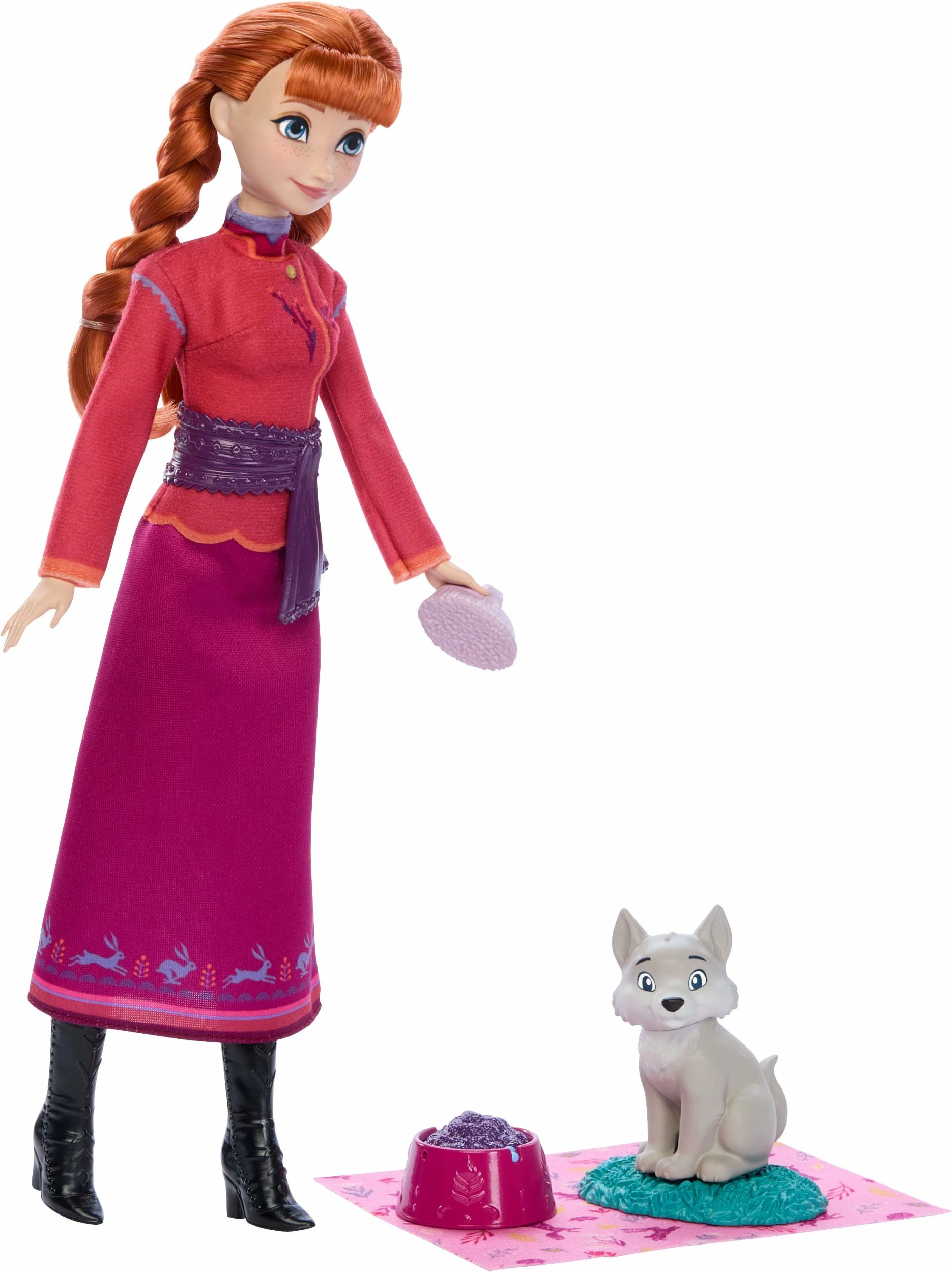 Kukull mode Disney Frozen Anna + Baby Fox JFG17, set me dhelpër të vogël, multicolor