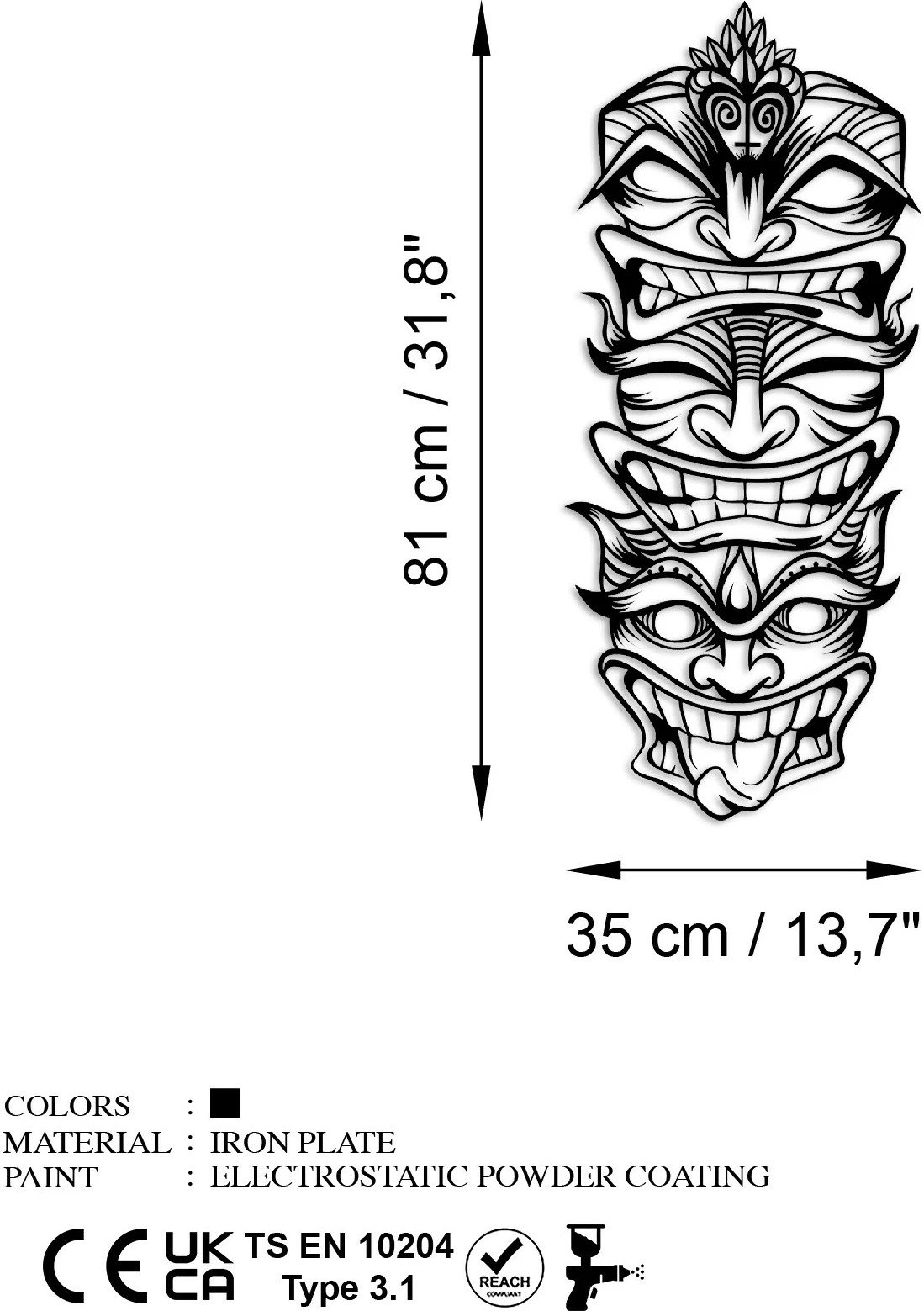 Aksesor dekorativ metalik për mur Wallity, Fun Naughty Wild, ngjyrë e zezë, 35x81cm