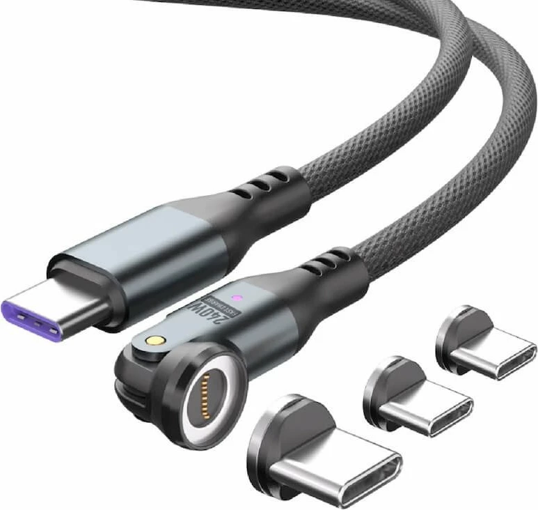 Kabllo USB‑C magnetike 540° 4smarts GravityCord 240W 1.8 m, e zezë, set