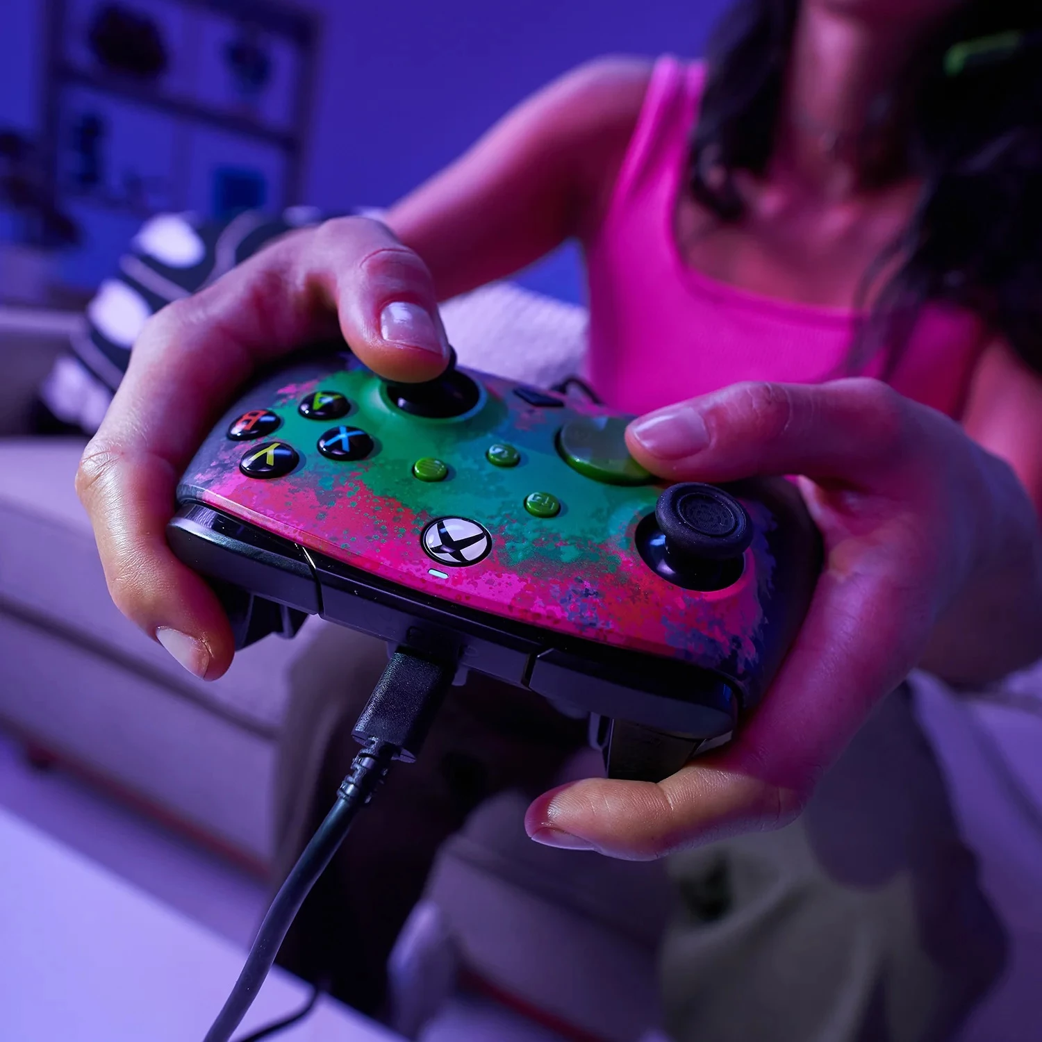 Kontroller me kabllo për Xbox PDP Rematch Space Dust, USB-C 2.4 m, glow in the dark