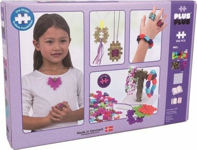 Set blloqe ndërtimi Plus Plus Mini Mix Glitter 500 copë, për bizhuteri, shumëngjyrëshe