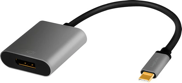Adapter LogiLink USB-C në DisplayPort, 8K/60Hz, 0.15m, alumini, zi/gri