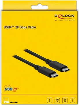 Kabllo USB4 DeLOCK USB-C në USB-C, 2 m, 20 Gbps, USB PD 100 W, e zezë