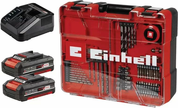 Shurubillë pa kabllo Einhell TE-CD 18/40 Li-i +64, e zezë/e kuqe, set me 2 bateri dhe 64 pjesë