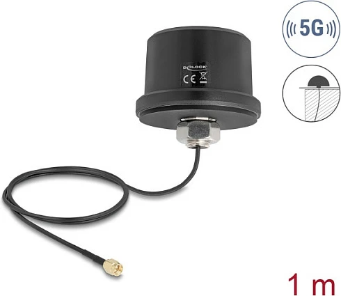 Antena DeLOCK ULA100, 5G/LTE/GNSS/Wi‑Fi 6, SMA, kabllo 1 m, 3.3 dBi, e zez