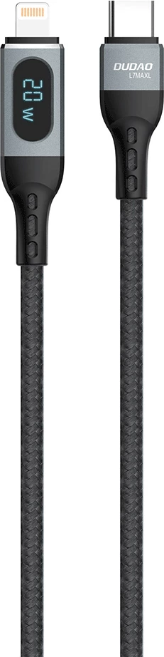 Kabllo Dudao L7MaxL USB Type C në Lightning, 1m, 20W, me ekran, e zezë
