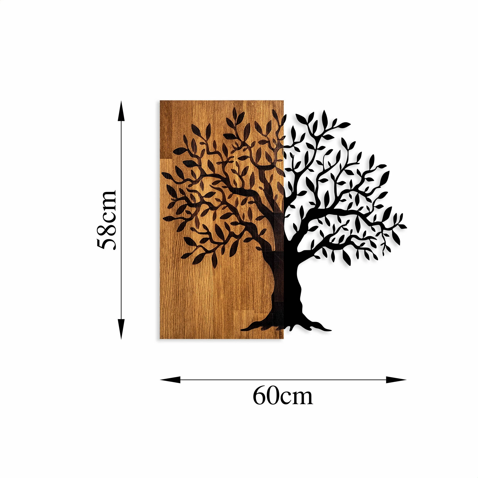 Aksesor dekorativ për mur, dru natyral dhe metal, pemë misterioze, Wallity 371, 58x60cm