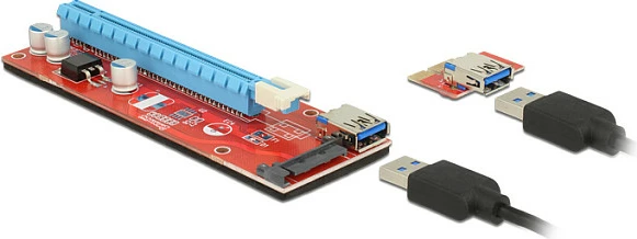 Kartë riser PCIe DeLOCK 41423, x1 në x16, USB 3.2 Gen 1, SATA, e kuqe