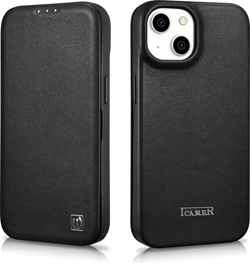 Mbështjellës iCarer CE Premium lëkurë për iPhone 14 Plus, MagSafe, i zi