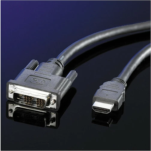 Kabllo ROLINE DVI (18+1) në HDMI, 10m, kontakte të arta, e zezë