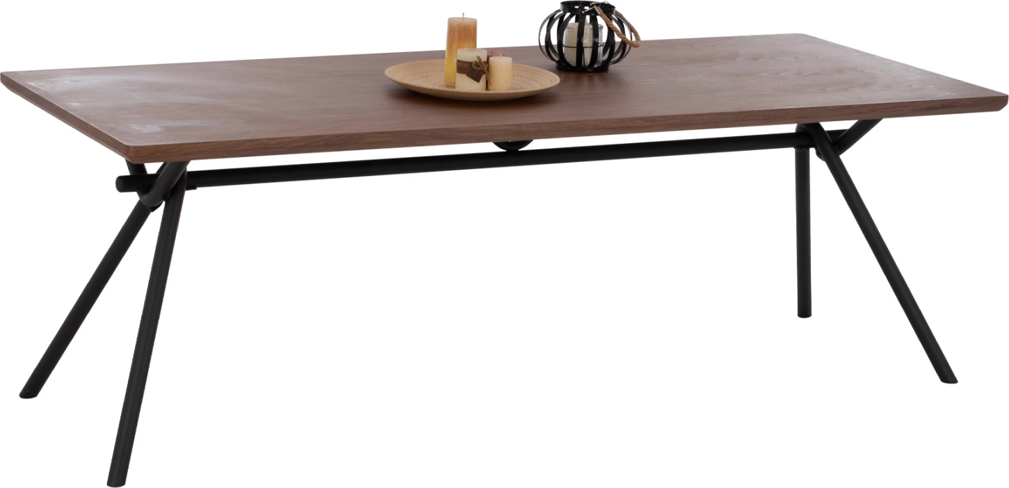 Tavolinë ngrënieje MANDY, MDF, ngjyrë arre, këmbë metali, 220x90x75 cm