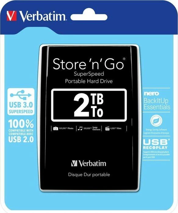 HDD i jashtëm Verbatim Store 'n' Go 53177 2TB USB 3.0 2.5" i zi
