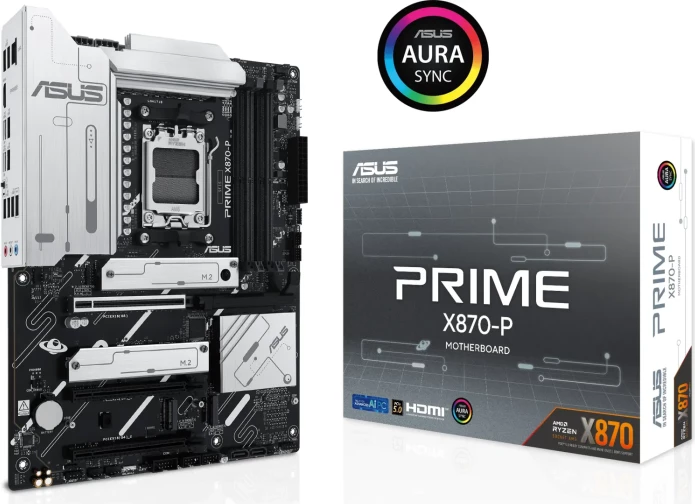 Pllakë amë ASUS PRIME X870-P, AM5, ATX, DDR5 deri 256GB, USB4, 2.5GbE, HDMI, zi/argjend
