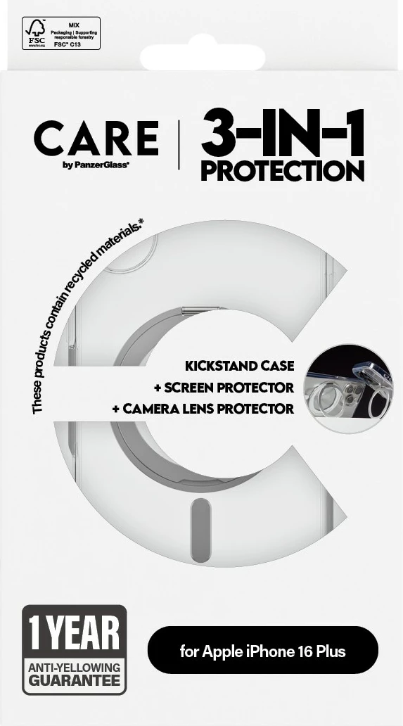 Mbështjellës PanzerGlass për iPhone 16 Plus, 3-në-1, transparent