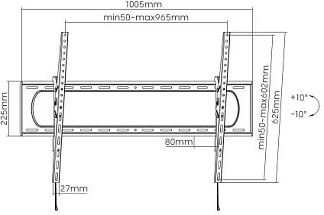 Mbajtës muri për TV MANHATTAN, 60-120", VESA deri 900x600, deri 120kg, +/-10° tilt, i zi