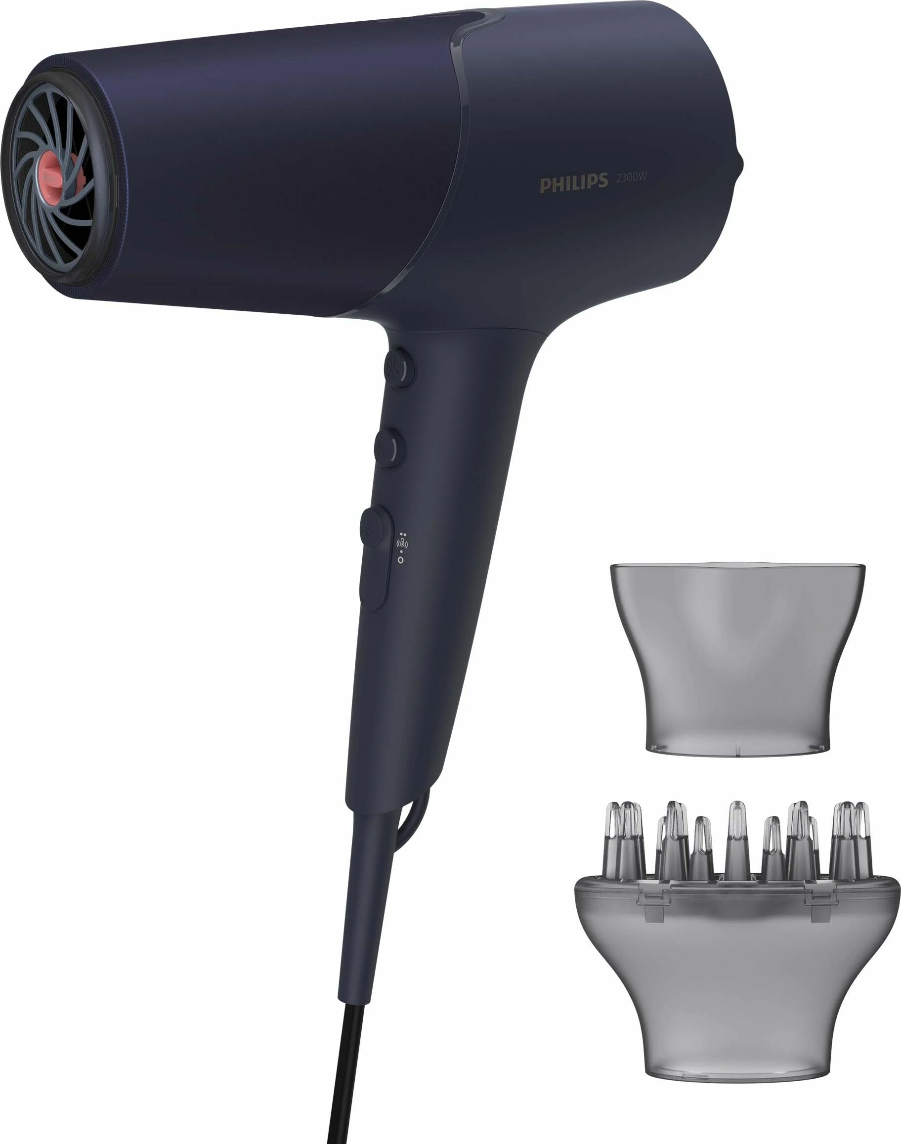 Tharëse flokësh Philips Series 5000 BHD510/00 2300W, ThermoShield, ionizim, 6 nivele, cold shot, blu, me difuzor dhe koncentrator