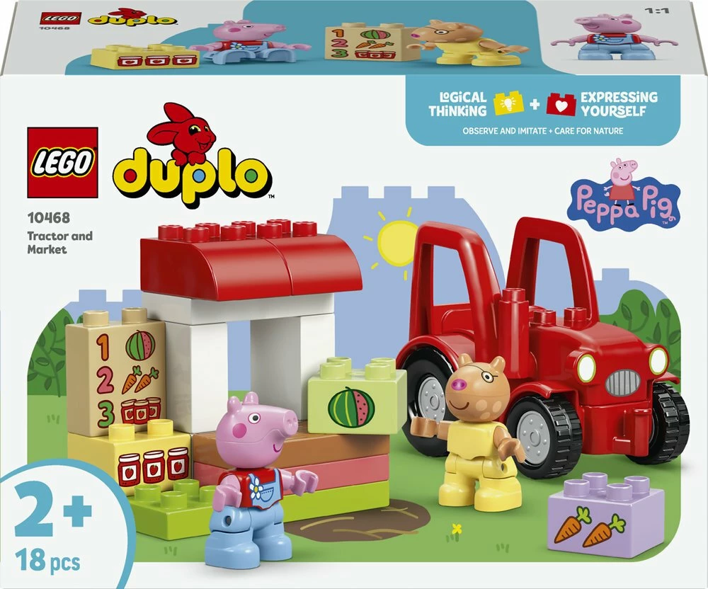 Set lodre ndërtimi LEGO DUPLO Peppa Pig 10468 Tractor and Market, 18 copë, 2+