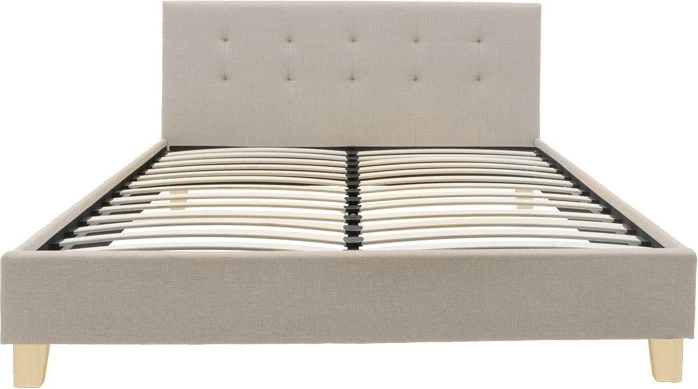 Krevat Mago, stof krem, këmbë druri natyral, 160x200cm