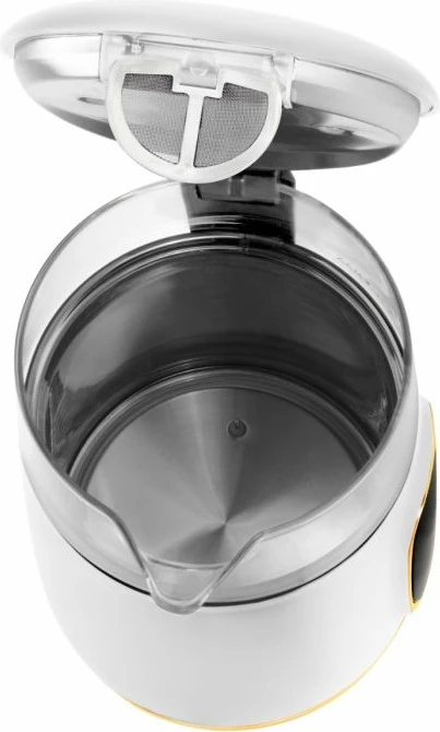Çajnik elektrik ADLER AD 1305 WG 1.7L me kontroll temperature, ekran LED, prekje (touch), i bardhë/transparent me detaje ari