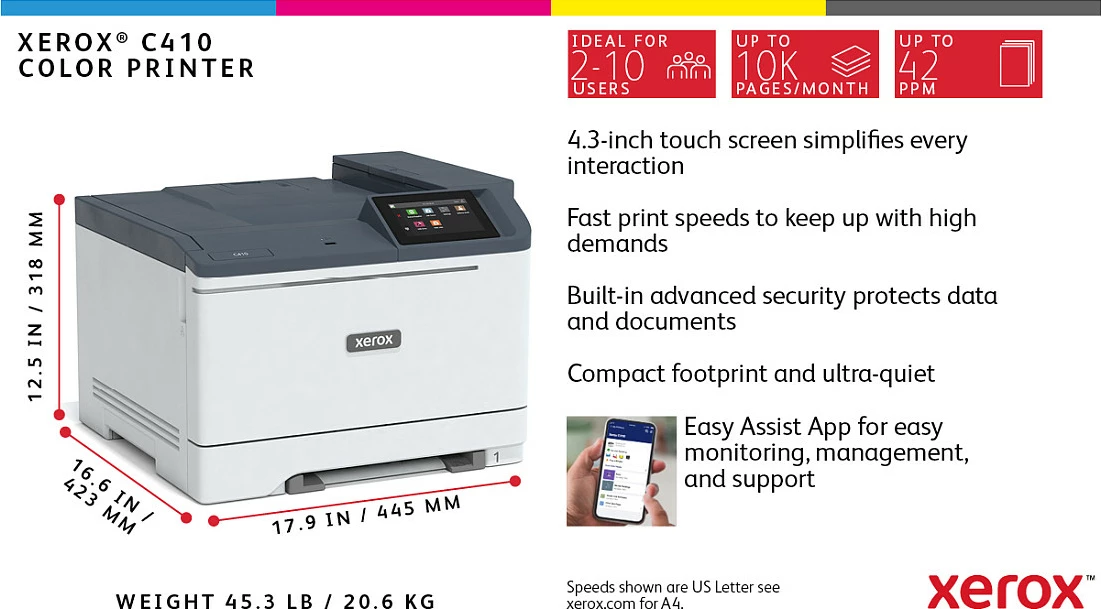 Printer Xerox C410, Laser, 40ppm, Duplex, Colour