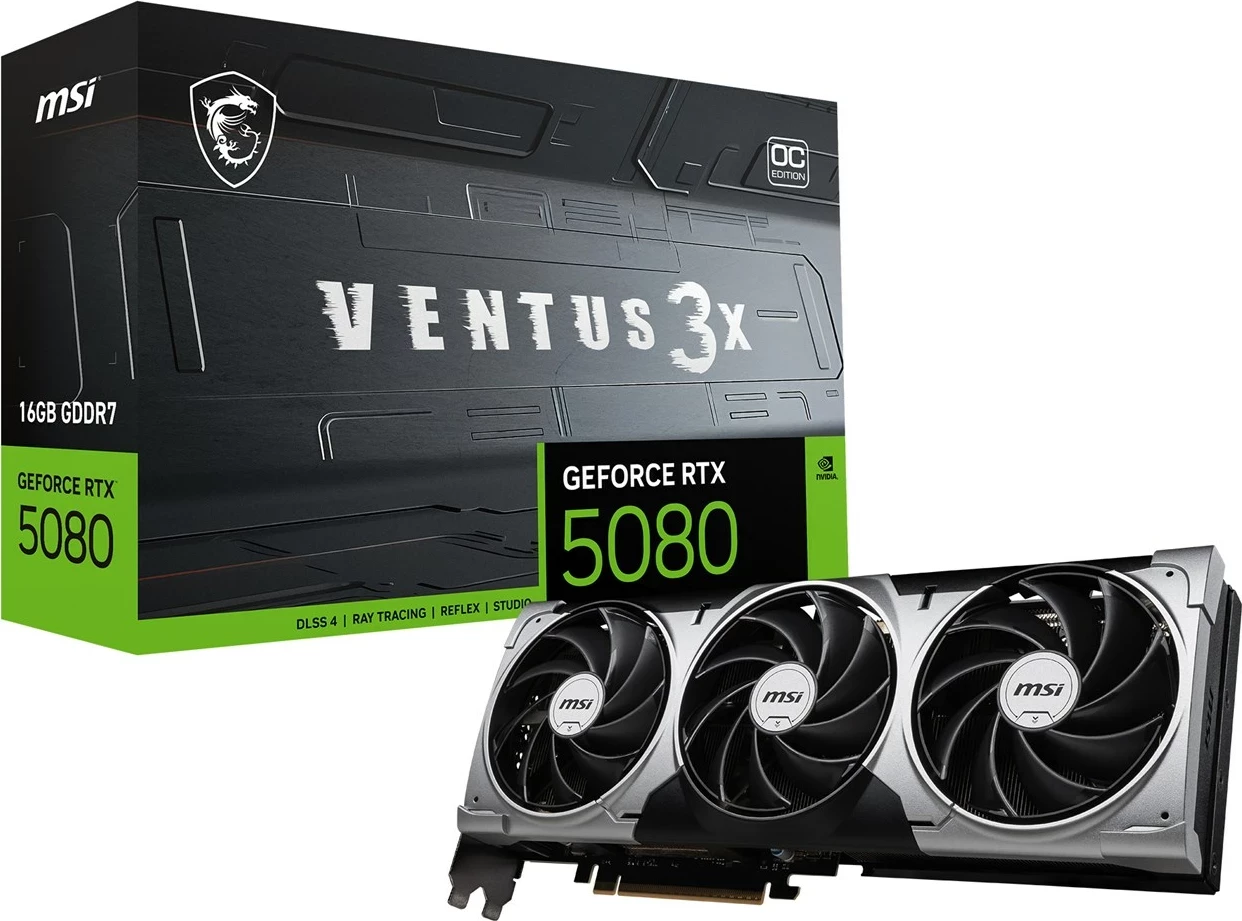 Kartelë grafike MSI VENTUS GeForce RTX 5080 16G 3X OC, 16 GB, Gri