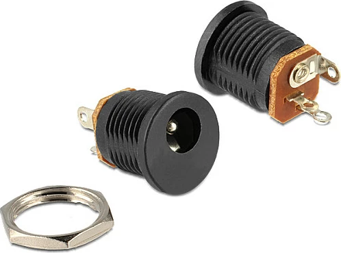 Prizë DC DeLOCK 5.5 x 2.5 mm, femër panel-mount, e zezë